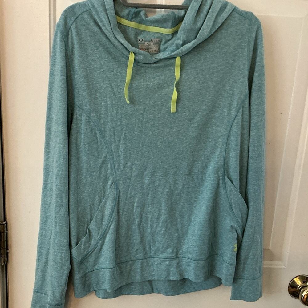 Under Armour Teal and Lime Green Lightweight Hoodie Sweatshirt Pocket S Small